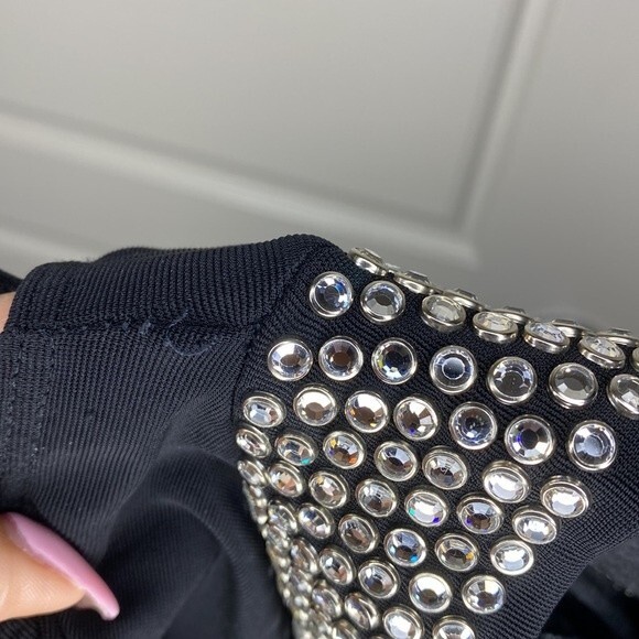 Kippy’s Swarovski Crystal Embellished Turtleneck Sleeveless Thong Bodysuit Sz M - Picture 5 of 8